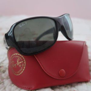 Polarized Ray-Ban Black Wrap Rectangle Sunglasses Red Case RB 4097 601/9A 3P